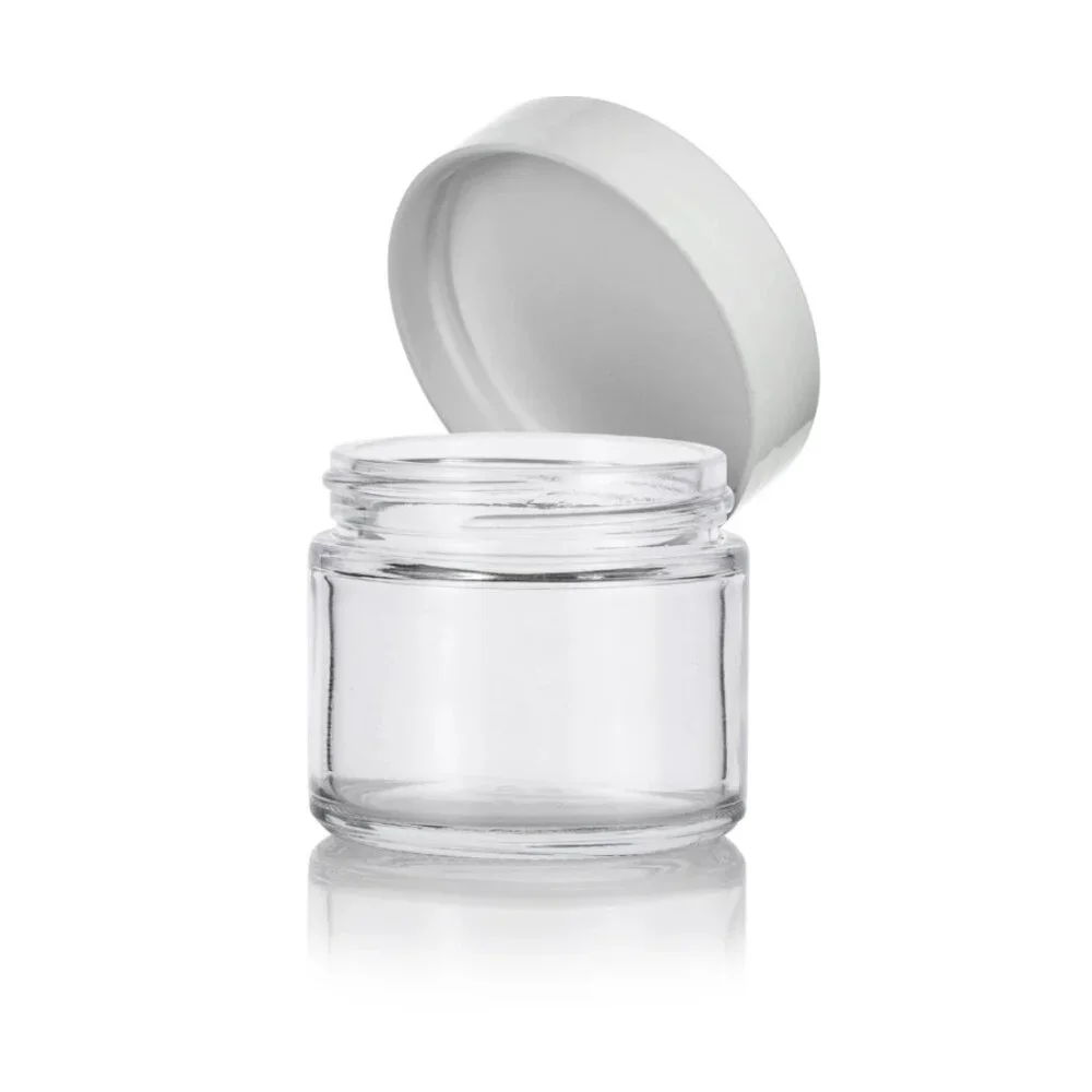 ⭐️ $10  - SET of 10 - STRAIGHT-SIDED CLEAR GLASS JARS WITH WHITE LIDS - 2oz